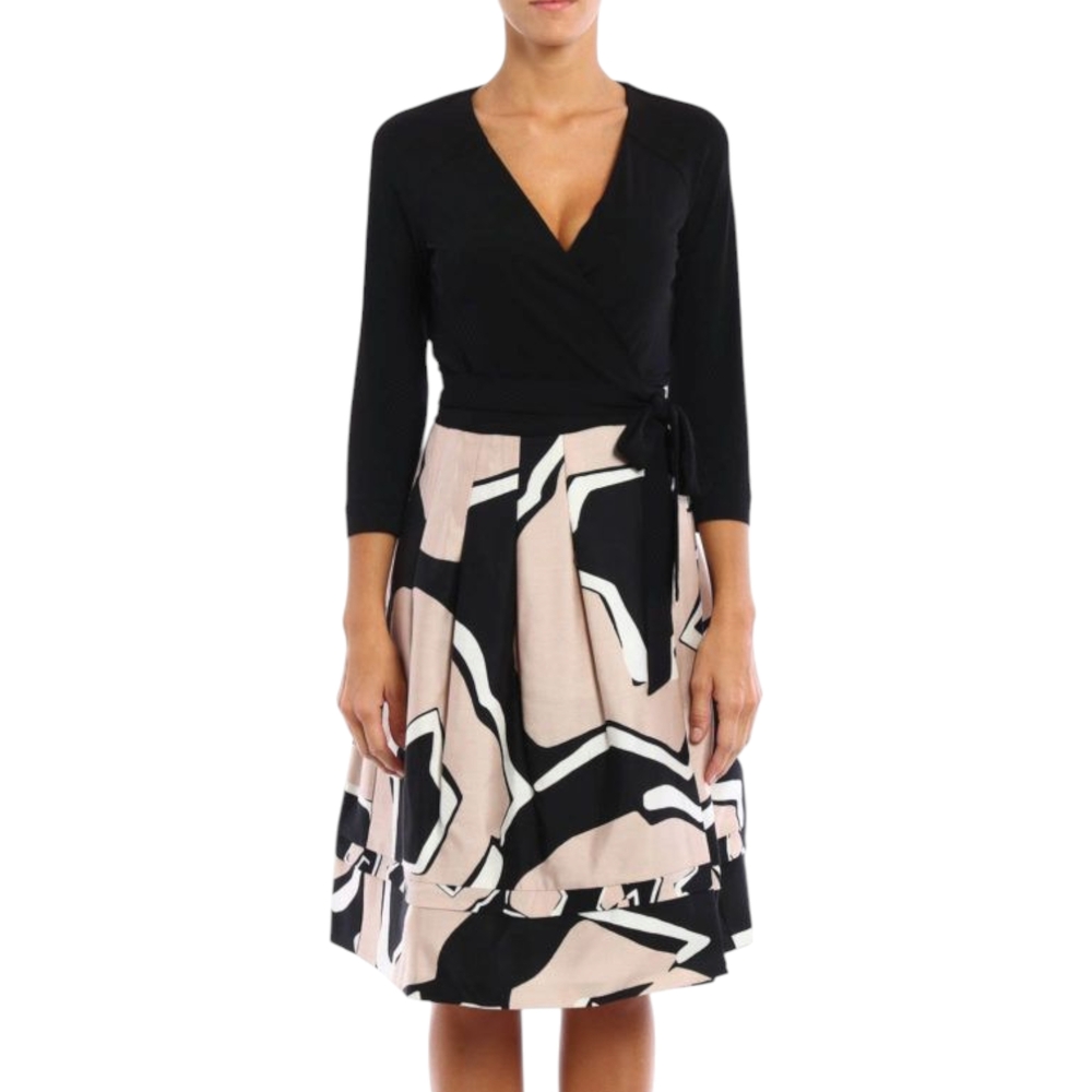 Elegant Black and Cream Wrap Dress